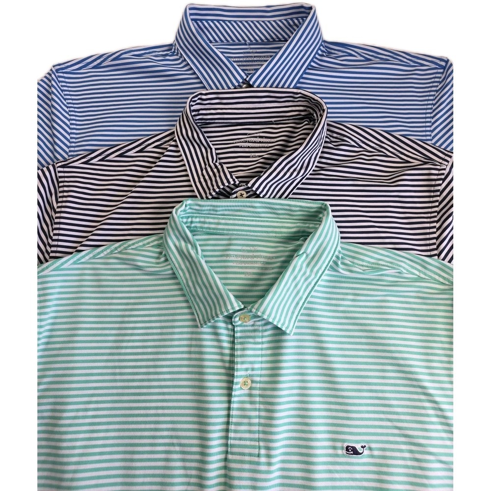LOT OF 3 Vineyard Vines Performance Striped Polo Men's 2XL Stretch READ